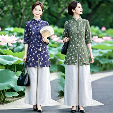 批发2026早秋新中式国风女新款减龄显瘦立领盘扣上衣+半身裙套装