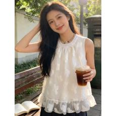 批发小香风气质<b class='q'>雪纺</b><b class='q'>衫</b>轻奢洋气刺绣印花无袖<b class='q'>衬衫</b>女夏季阔版坎肩上衣潮