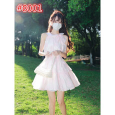 批发花崎鹿原创优雅少女感粉色<b class='q'>挂</b><b class='q'>脖</b><b class='q'>连衣裙</b>夏日芭乐公主甜美生日短裙