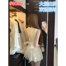 批发迟伞伞26/ss 初夏耳语 jory*后背系纱白色无袖背心裙气质收腰短裙