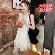 批发aaaaxbbb 波西塔诺 正反两穿吊带/泡泡袖连衣裙荷叶边V领小众裙子