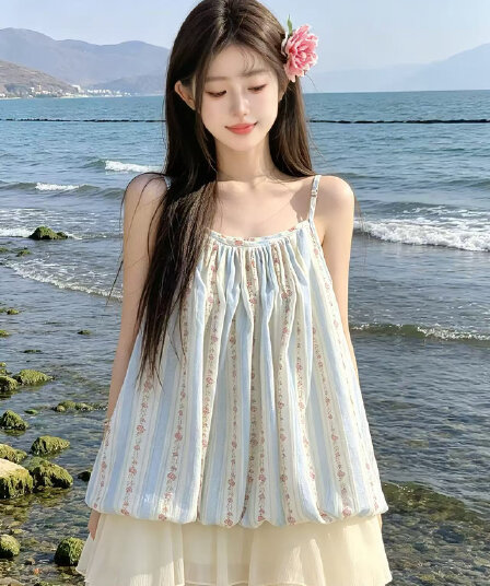달콤함 꽃무늬 홀로우 아웃 슬립 여성 드레스 여름 새로운 작은 키 3 차원 꽃 퍼프 스커트 쇼트 스타일 치마