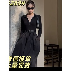 批发晴千金专属长袖连衣裙法式收腰中长赫本裙设计感收腰显示女装<b class='q'>长裙</b>