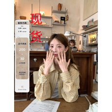 批发RAINY 复古落肩宽松格纹衬衫春<b class='q'>秋</b>女百搭衬衣宽松休闲格子文艺上衣