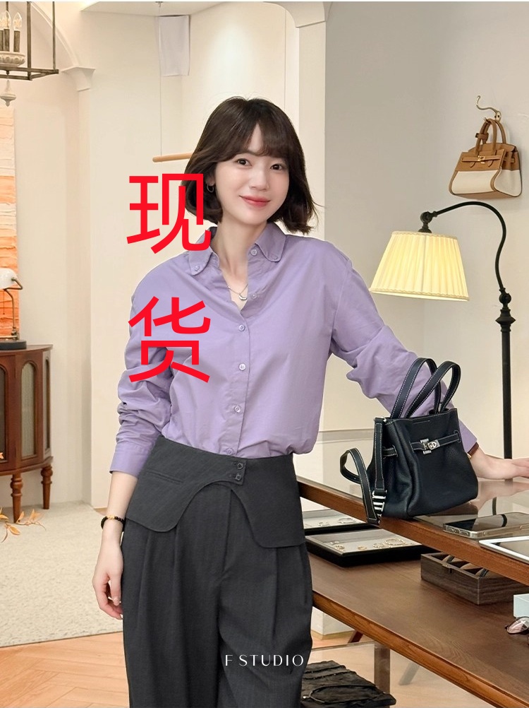 포도 뮤 S 법 홈 한 부서 단색 여성 셔츠 2025 새로운 캐주얼 패션 맨위
