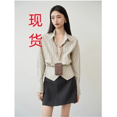 批发ACHU 逸动生姿 收腰条纹<b class='q'>衬衫</b><b class='q'>女</b>士春夏<b class='q'>职业</b>通勤<b class='q'>衬衣</b>开叉设计感上衣