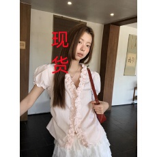 批发红人馆短袖衬衫女夏独特超好看单穿小衫法式小资上衣粉色条纹衬衣