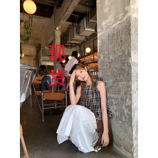 批发RAINY 少女甜美系带挂脖吊带小衫夏季女宽松镂空刺绣纯色无袖衬衣