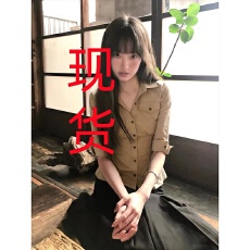 批发卡其色收腰中袖翻领衬衫女早春通勤高级感半袖衬衣修身辣妹上衣潮