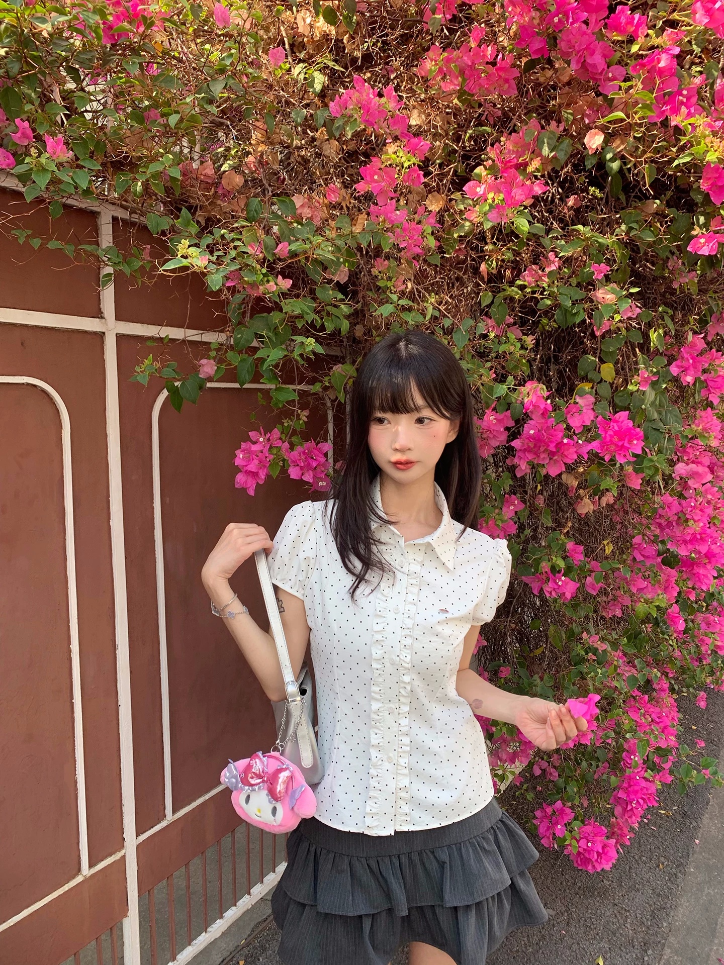 ana 보물 제니 얕은 여름 조기 청 봄 여름 한 부서 도트 무늬 목이버섯 레이스 폴로 칼라 반팔 셔츠 소녀
