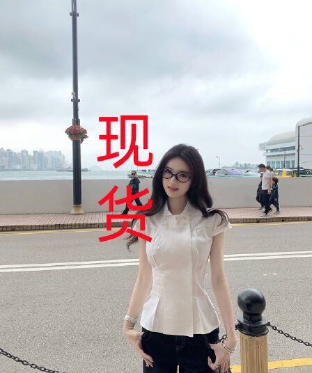 famouswang 여름 새로운 연령 감소 miu 부서 꿈 링 슬림해 보이는 허리 수축 학원 반팔 셔츠 맨위