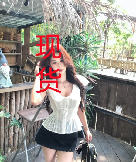 mejiu 꿀 나인 치자 나무 부드러운 만남 여름 miu 부서 달콤한 매운맛 바람 프릴 여성 셔츠 여름 꼬집기 허리 분위기 센스 맨위