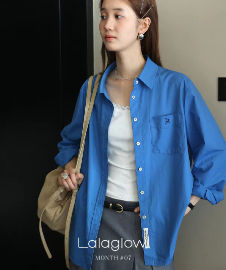 lalaglow 한 부서 서리가 내린 바람 편안함 다용도 루즈핏 자수 긴팔 셔츠 캐주얼 출퇴근 여성 코트 가을