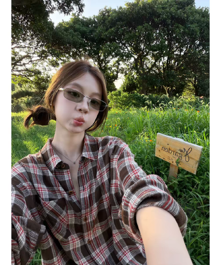 im ~까지 체크무늬 메모장 폴로 칼라 루즈핏 격자 무늬 셔츠 슬림해 보이는 여성 다용도 맨위