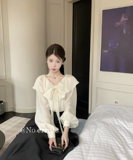 아니요 오류 no errors 주간 실크 아세트산 둘 착용 폴로 칼라 나비 매듭 셔츠 프랑스식 프릴 레이스업 맨위