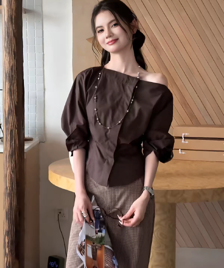 작은 법 카드 천 이상한 Connaught 맨위 여성 26 년 이른 가을 새로운 프랑스식 보트넥 미니멀리즘 다용도 긴팔 셔츠