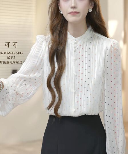 dali plus 무지개 별 셔츠 스탠드 칼라 진주 버클 긴팔 셔츠 sd604158