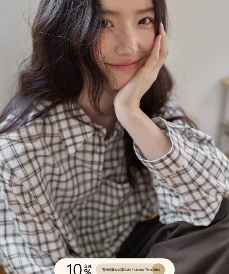 1313 흑인과 백인 체크무늬 폴로 칼라 주머니 펌프 로프 허리 수축 슬림해 보이는 취 엔 면 긴팔 셔츠 재킷 2026 년 가을 여성