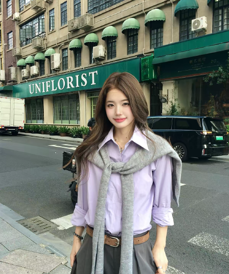 작은 요정 니켈 어린이 단색 여성 셔츠 조기 가을 한 부서 긴팔 보라색 셔츠 자이언트 잘 생긴 작은 키 재킷 맨위