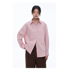 批发RPB BRAND 松弛感粉色纯棉衬衫女宽松长袖翻领<b class='q'>通勤</b>穿搭气质衬衣
