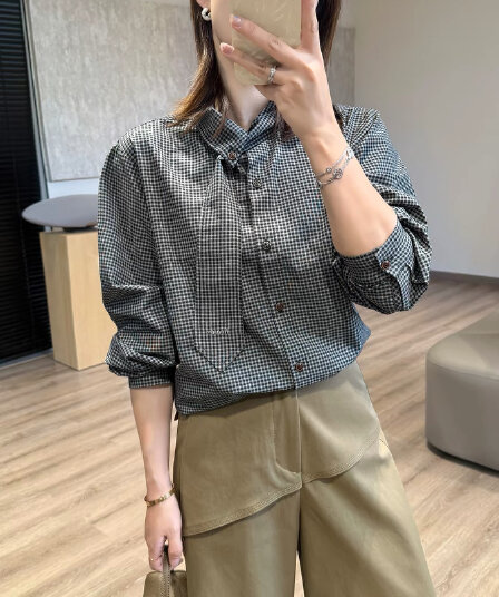리앙 작은 리앙 넥타이 디자인 센스 셔츠 런던 좋은 체크무늬 긴팔 셔츠 가벼움 통기성 이른 가을 슬림해 보이는 맨위