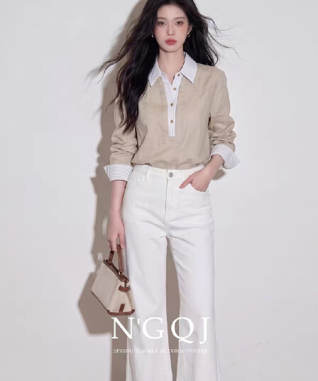 2026 이른 가을 새로운 프랑스식 디자인 센스 오래된 돈 바람 미니멀리즘 페이크 레이어드 셔츠 스트레이트 팬츠 투피스 슈트 슬림해 보이는