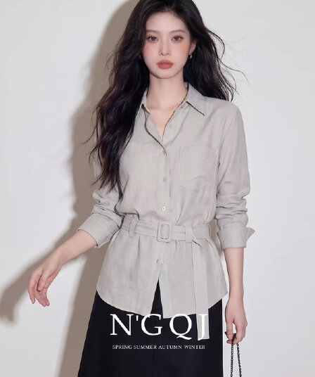 2026 이른 가을 새로운 프랑스식 익스트림 제인 바람 출근 출퇴근 회색 허리 수축 셔츠 아름다운 그레이트 봐. 의류 연령 감소