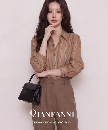한 부서 가을 지식인 바람 스트라이프 셔츠 여성 긴 소매 폴로 칼라 직장 높음 지혜 센스 착용 가져 가라. 다용도 섹션 맨위