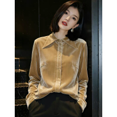 批发长袖丝绒<b class='q'>衬衫</b>女2026秋季新款韩版宽松翻领上衣设计感减龄<b class='q'>衬衣</b>外套
