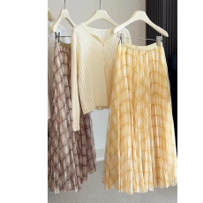 批发2026春夏季格纹印花网纱半身裙女高腰显瘦A字长裙休闲百褶大摆裙