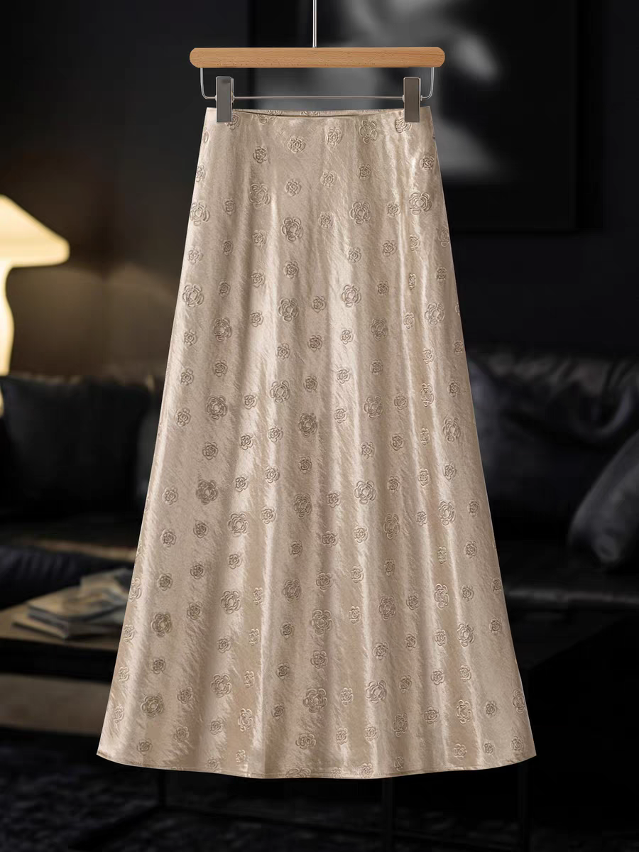 아세트산 우산 치마 반신 스커트 여성 봄 2026 새로운 고급 프린트 새틴 한 마디 치마 플리츠 스커트 프린트 치마
