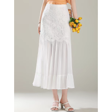 白色高级感蕾丝拼接纱裙半身裙女夏季薄款高腰显瘦百搭包臀鱼尾裙
