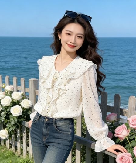 실사 품격 프릴 작은 대중 긴팔 여성 셔츠 2026 새로운 빛 럭셔리 고급 센스 봄 다용도 맨위