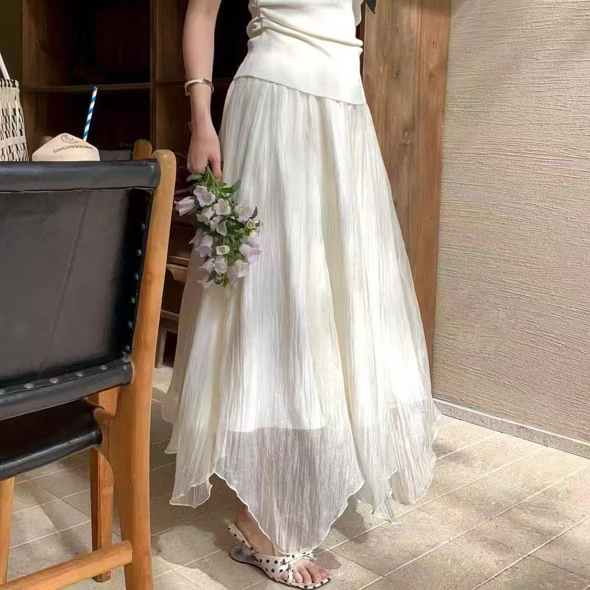 zy 부드러운 바람 깃발 센스 반신 스커트 여성 2026 봄 여름 하이웨이스트 슬림해 보이는 불규칙 큰 진자 거즈 스커트 요정 치마