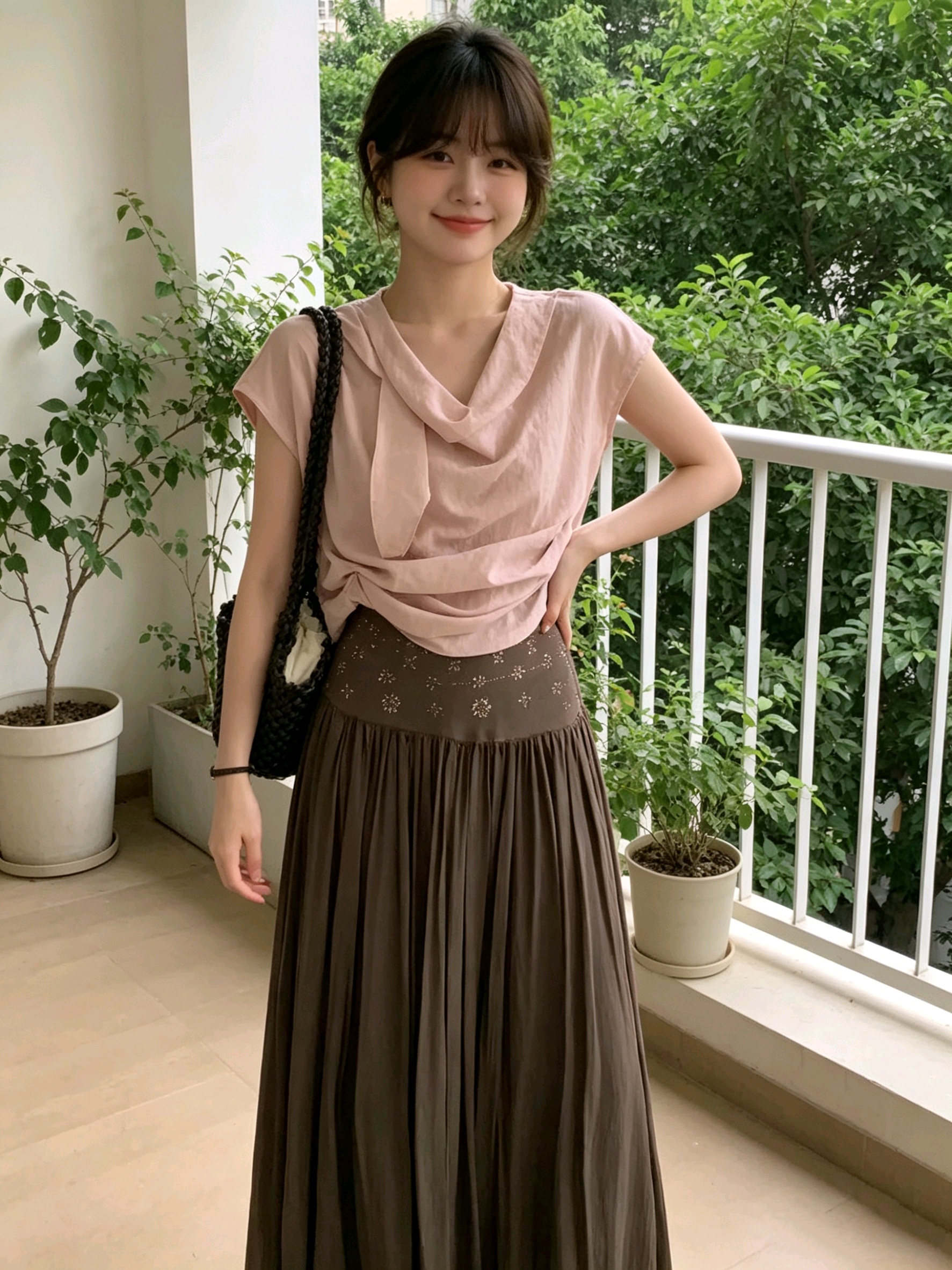 보헤미안 휴가 바람 플리츠 한 마디 반신 스커트 여성 봄 여름 얇은 스타일 치마 휴일 레트로 로우 웨이스트 롱 스커트