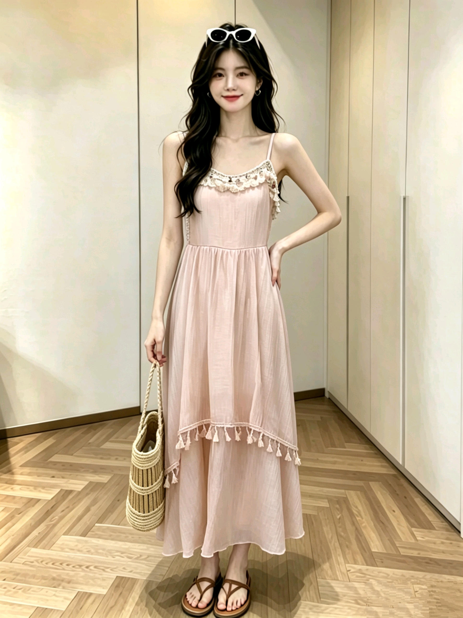 프랑스식 휴가 바람 술 여성 드레스 여름 민족 스타일 2026 여름 슬립 드레스 운남 관광 길다 치마