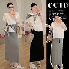 批发现 夏季新品慵懒风短袖<b class='q'>T</b><b class='q'>恤</b>+披肩+半身裙三件套<b class='q'>孕妇</b><b class='q'>日韩</b>休闲套装