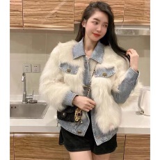 批发2025<b class='q'>海宁</b>冬季新款狐狸毛<b class='q'>皮草</b>一体牛仔外套加厚韩版短款年轻毛毛女