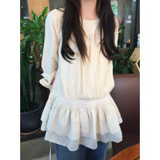 批发有货 甜美少女韩国ins风2026春新雪纺长袖收腰系绳迷你连衣裙