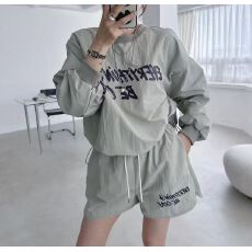 有货 韩国ins 时尚气质撞色边字母印花套装