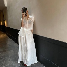 批发有货 韩版时尚套装简约廓形无袖<b class='q'>衬衫</b>百搭休闲度长假裙两件套