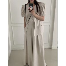 批发<b class='q'>韩国</b>东大门26夏季短袖西服上衣＋阔腿长裤时尚两件套装女