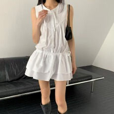 批发有货 chic 纯欲少女初恋小白裙蛋糕下摆无袖背心裙百搭叠穿裙子