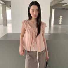 批发假两件拼接<b class='q'>短</b>款衬衫女新款夏甜美减龄韩版学院风日系显瘦上衣