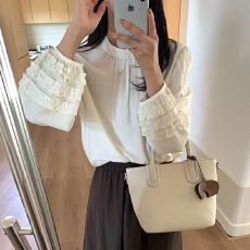 批发木耳花边立领<b class='q'>衬衫</b>女2016春新款设计感法式气质洋气<b class='q'>长袖</b>上衣