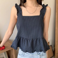 批发韩系夏季复古<b class='q'>甜美</b>气质<b class='q'>甜美</b>设计感后绑带蝴蝶结木耳边宽松背心女