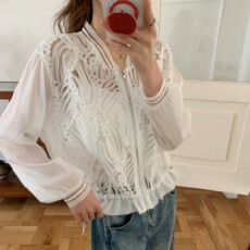 批发夏季新款法式花朵镂空<b class='q'>棒球</b>服防晒服时尚设计感薄款外穿长袖短<b class='q'>外套</b>