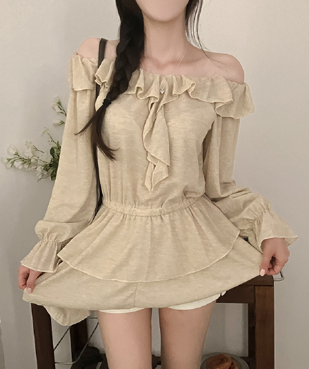 가을 새로운 드레스 프랑스식 느긋한 바람 오프숄더 맨위 패션 품격 슬림해 보이는 다용도 긴팔 점프 슈트 미니 스커트
