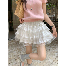 批发实拍 新款蕾丝花边拼接蝴蝶结蛋糕裙高腰显瘦<b class='q'>短裙</b>半身裙