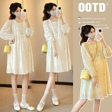 批发实拍—孕妇装<b class='q'>夏</b>季长袖时尚韩版圆领百搭减龄宽松大码孕妇裙